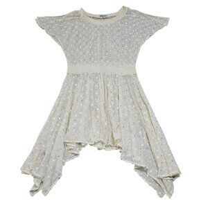 Leifnotes Womens Ivory Sheer Lace Dress‎ Smocked Waist Sequins Dot Size 2